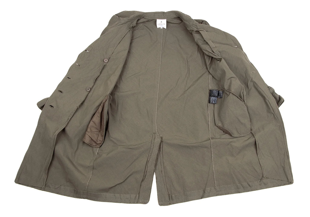 LANVIN en Bleu PARIS. Khaki Color Cut-off Nylon Trench Coat