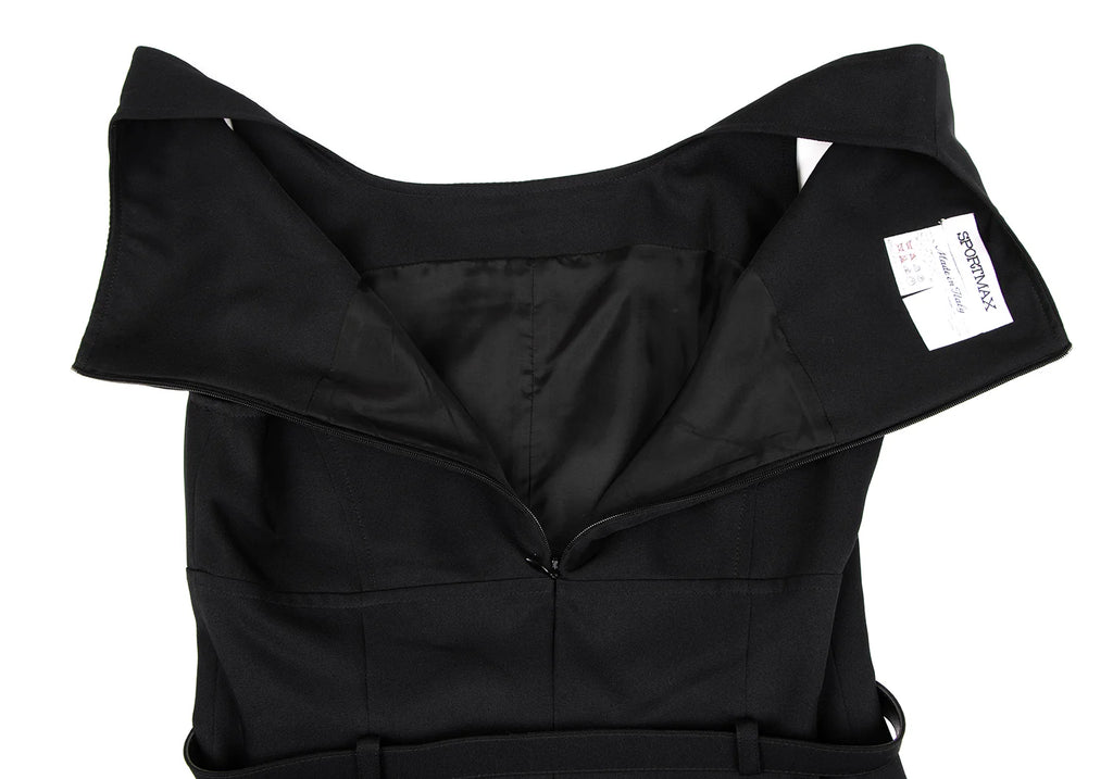 MaxMara  Italy. SPORTMAX. Black Belted Poly Sleeveless Dress