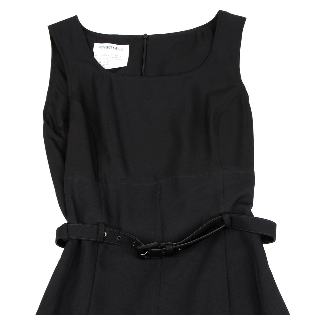 MaxMara  Italy. SPORTMAX. Black Belted Poly Sleeveless Dress