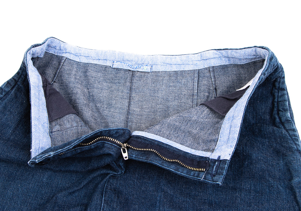 45RPM JAPAN. Indigo Cotton Hem Tuck Denim Skirt