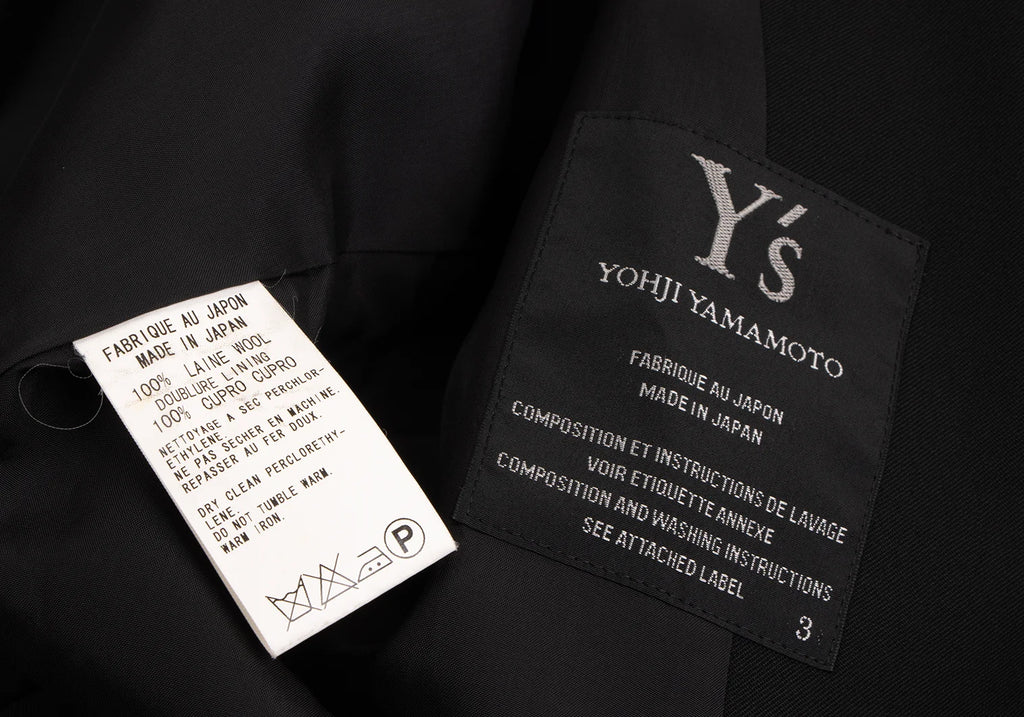 YOHJI YAMAMOTO JAPAN. Y's Wool Black Gabardine Buttonless Jacket