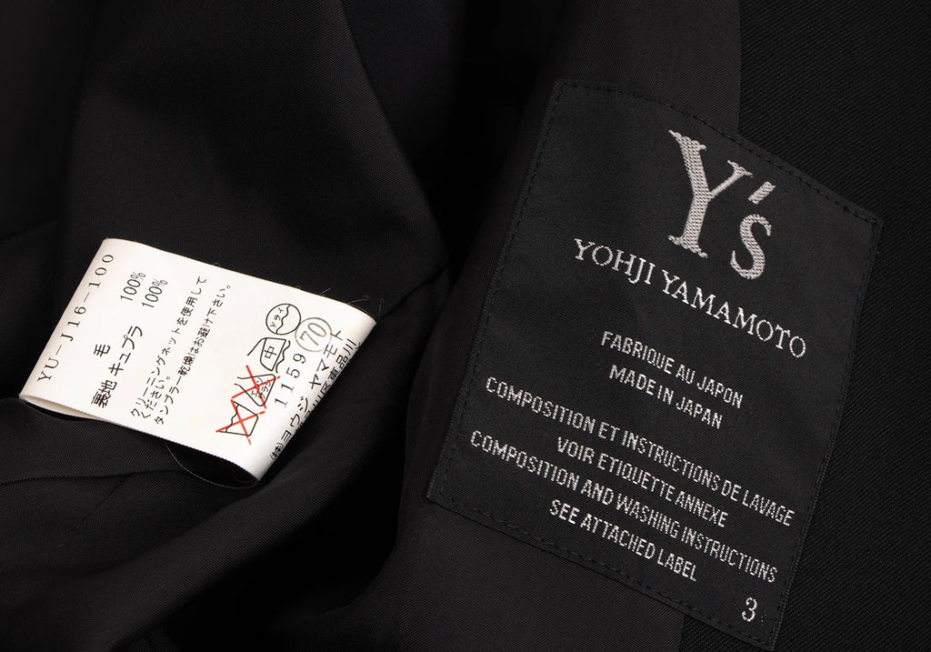 YOHJI YAMAMOTO JAPAN. Y's Wool Black Gabardine Buttonless Jacket