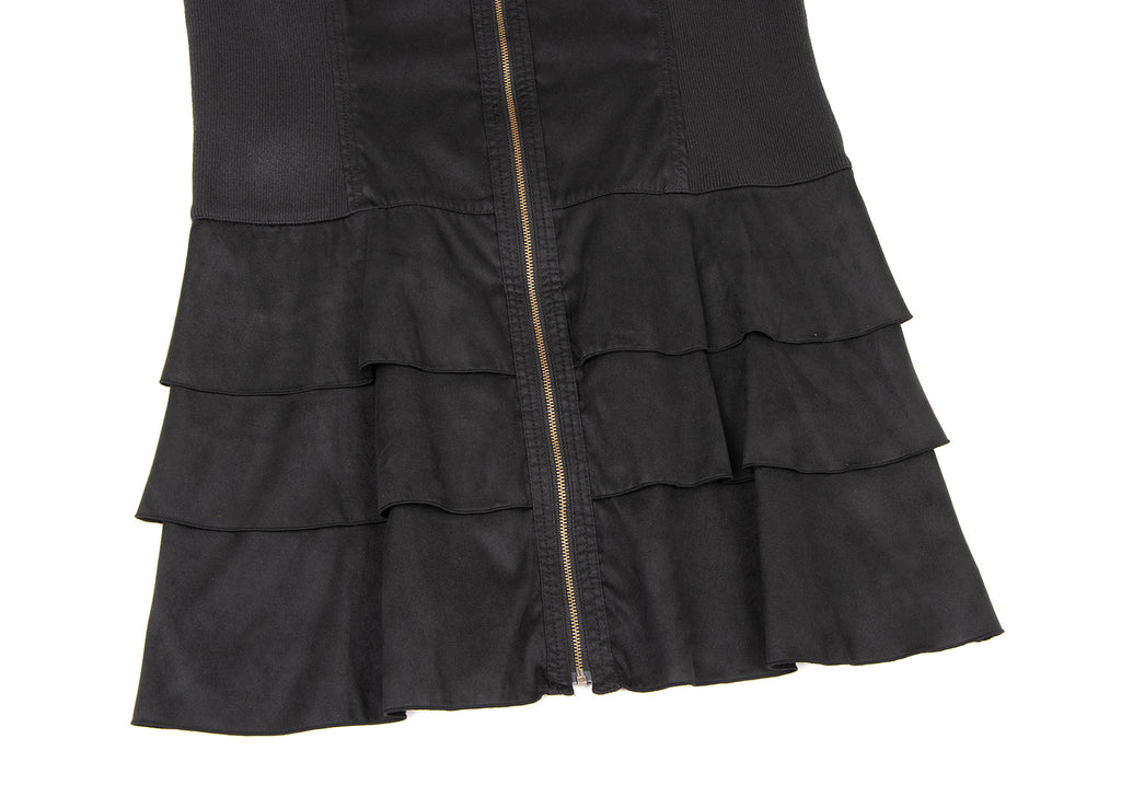 HIROKO KOSHINO HIROKO BIS JAPAN. Black Synthetic Suede Switching Zip Tunic/Mini Dress