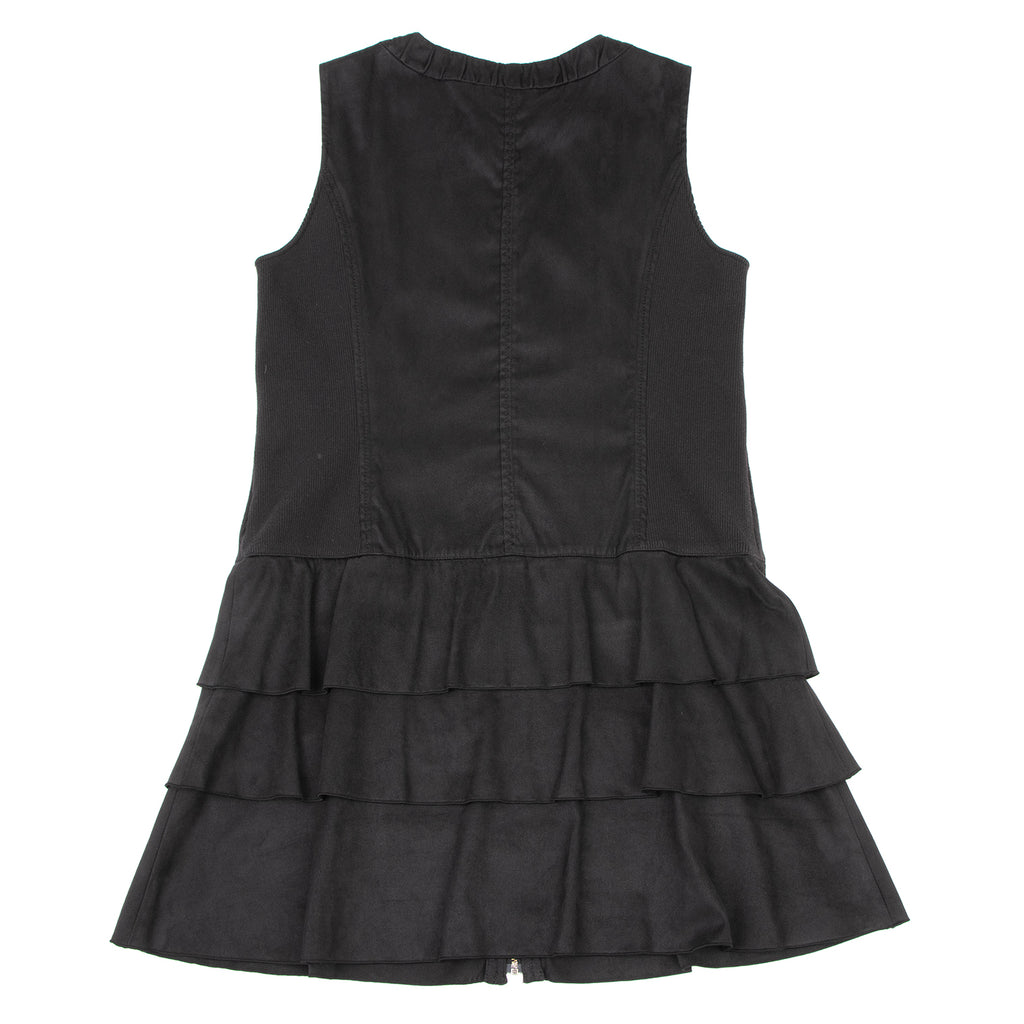 HIROKO KOSHINO HIROKO BIS JAPAN. Black Synthetic Suede Switching Zip Tunic/Mini Dress