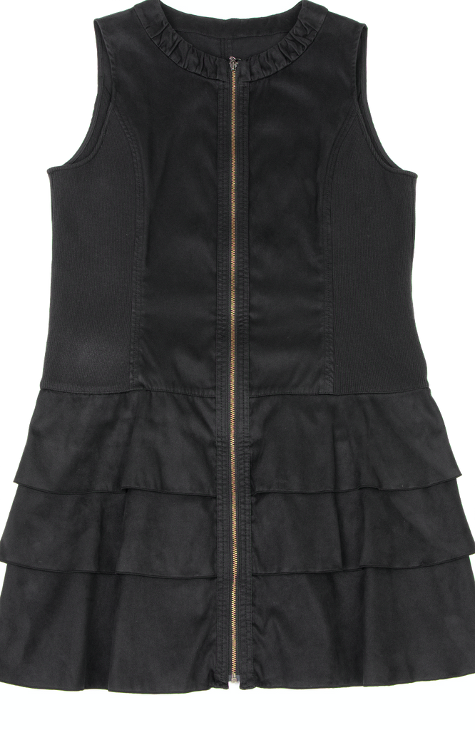HIROKO KOSHINO HIROKO BIS JAPAN. Black Synthetic Suede Switching Zip Tunic/Mini Dress