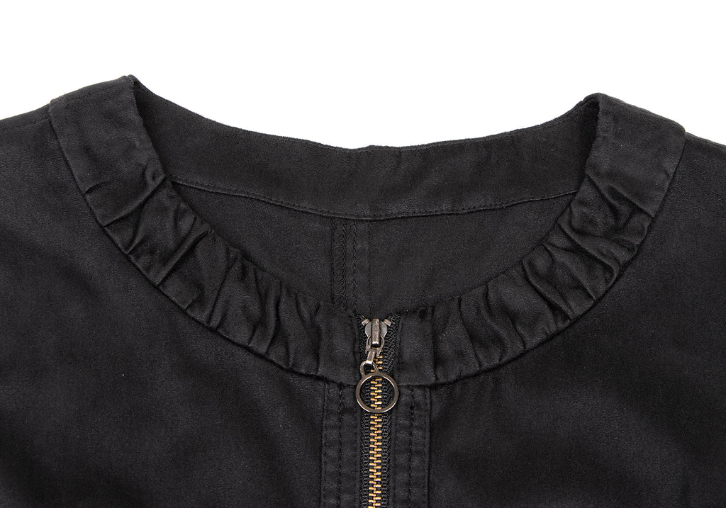 HIROKO KOSHINO HIROKO BIS JAPAN. Black Synthetic Suede Switching Zip Tunic/Mini Dress