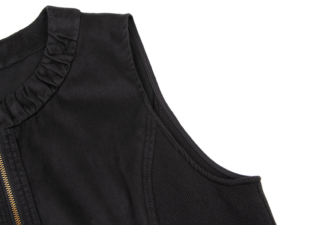 HIROKO KOSHINO HIROKO BIS JAPAN. Black Synthetic Suede Switching Zip Tunic/Mini Dress