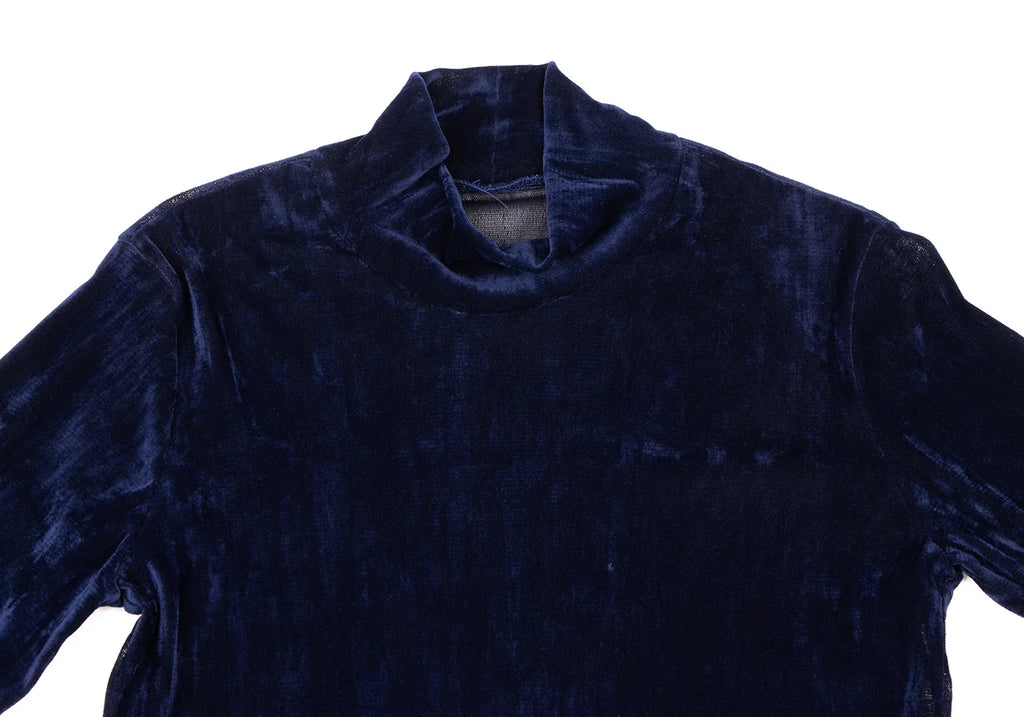 HIROKO KOSHINO HIROKO BIS JAPAN. eSSeNtieL Gather Cuffs Blue Velor Shirt