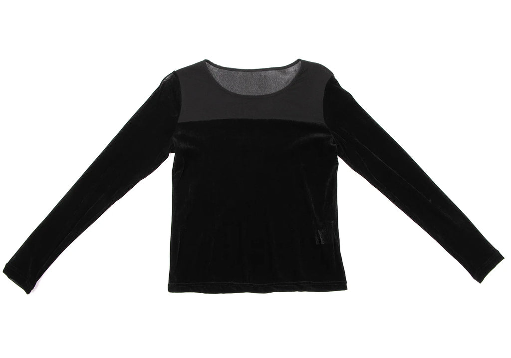 HIROKO KOSHINO HIROKO BIS eSSeNtieL Black Mesh Switching Velor T Shirt
