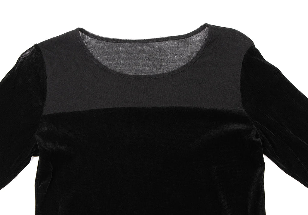 HIROKO KOSHINO HIROKO BIS eSSeNtieL Black Mesh Switching Velor T Shirt