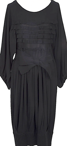 DONNA KARAN NY. DKNY. Black, Beige Silk Blend Waist Gather Switching Sleeveless Dress