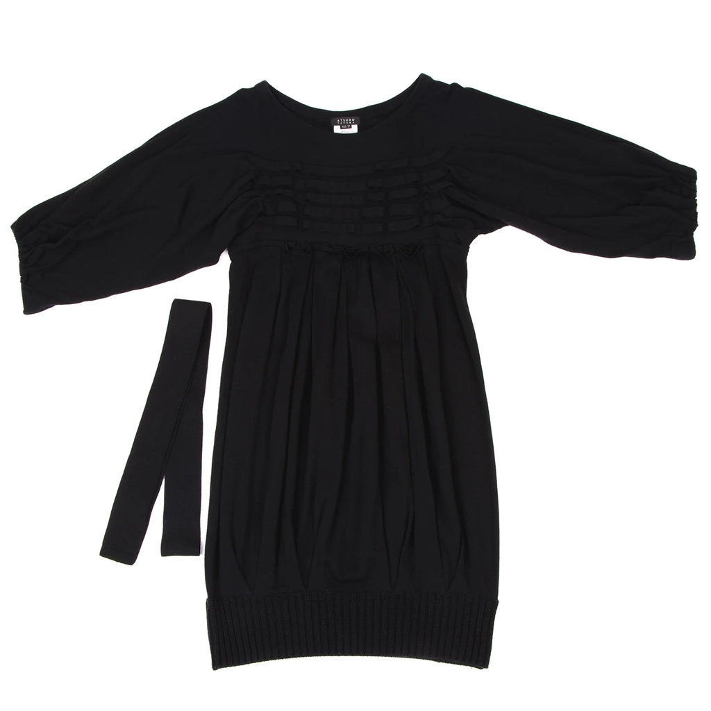 A/T ATSURO TAYAMA JAPAN. Black Frill Tuck Knit Dress