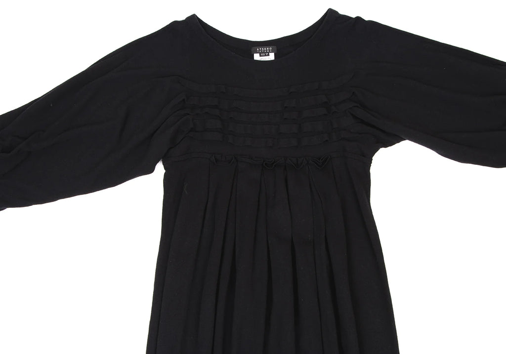 A/T ATSURO TAYAMA JAPAN. Black Frill Tuck Knit Dress