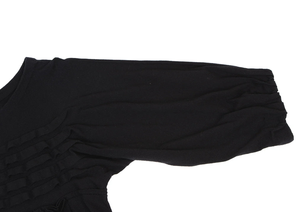 A/T ATSURO TAYAMA JAPAN. Black Frill Tuck Knit Dress