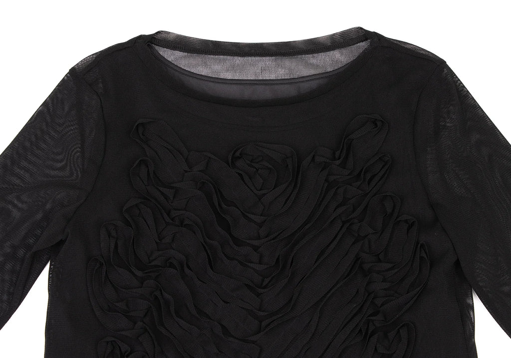 HIROKO KOSHINO HIROKO BIS JAPAN. Black Mesh Front Crepe Design Shirt