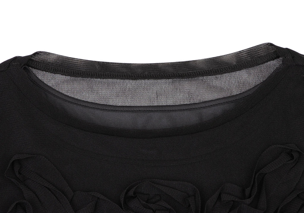 HIROKO KOSHINO HIROKO BIS JAPAN. Black Mesh Front Crepe Design Shirt