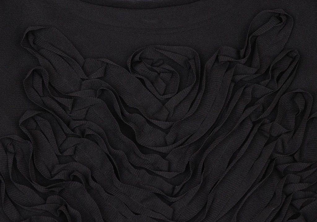 HIROKO KOSHINO HIROKO BIS JAPAN. Black Mesh Front Crepe Design Shirt