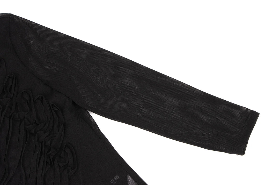 HIROKO KOSHINO HIROKO BIS JAPAN. Black Mesh Front Crepe Design Shirt