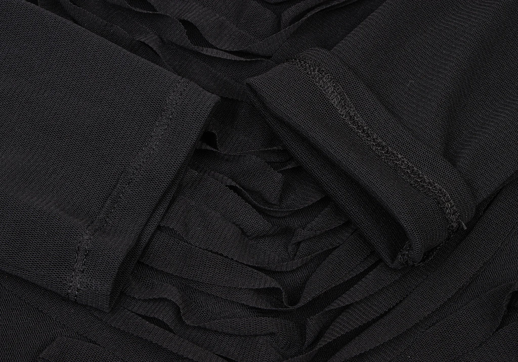 HIROKO KOSHINO HIROKO BIS JAPAN. Black Mesh Front Crepe Design Shirt