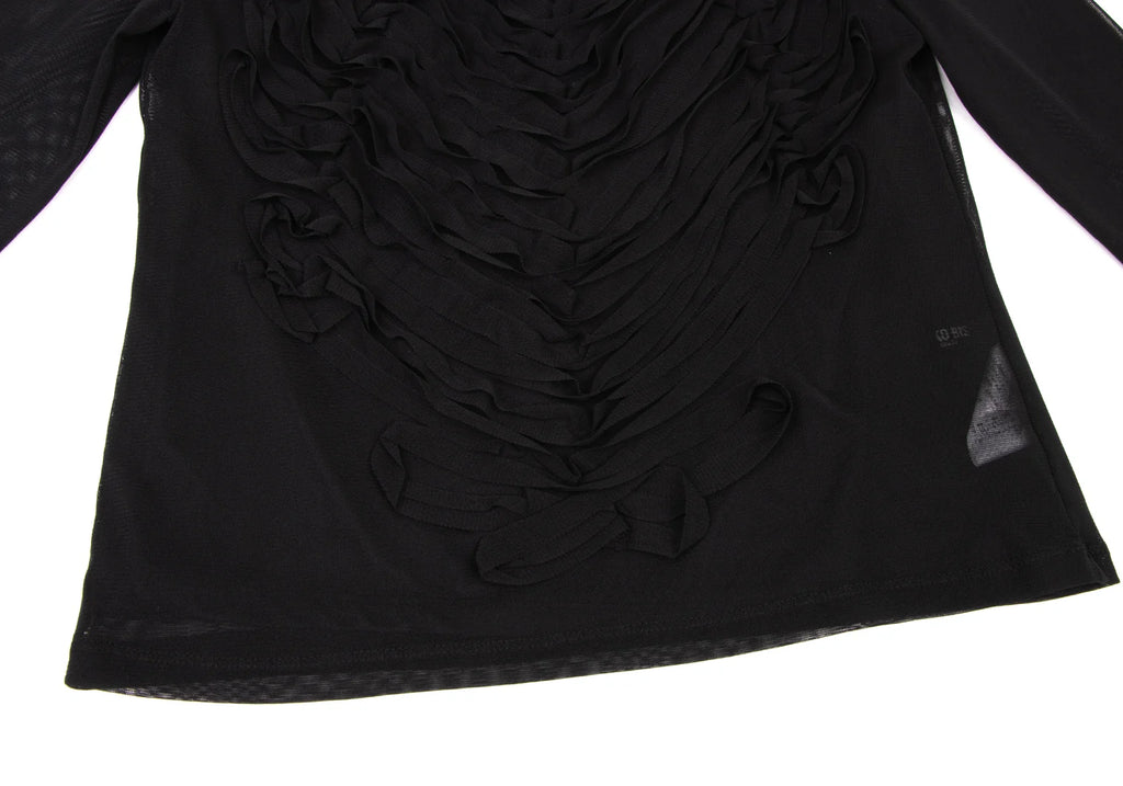 HIROKO KOSHINO HIROKO BIS JAPAN. Black Mesh Front Crepe Design Shirt