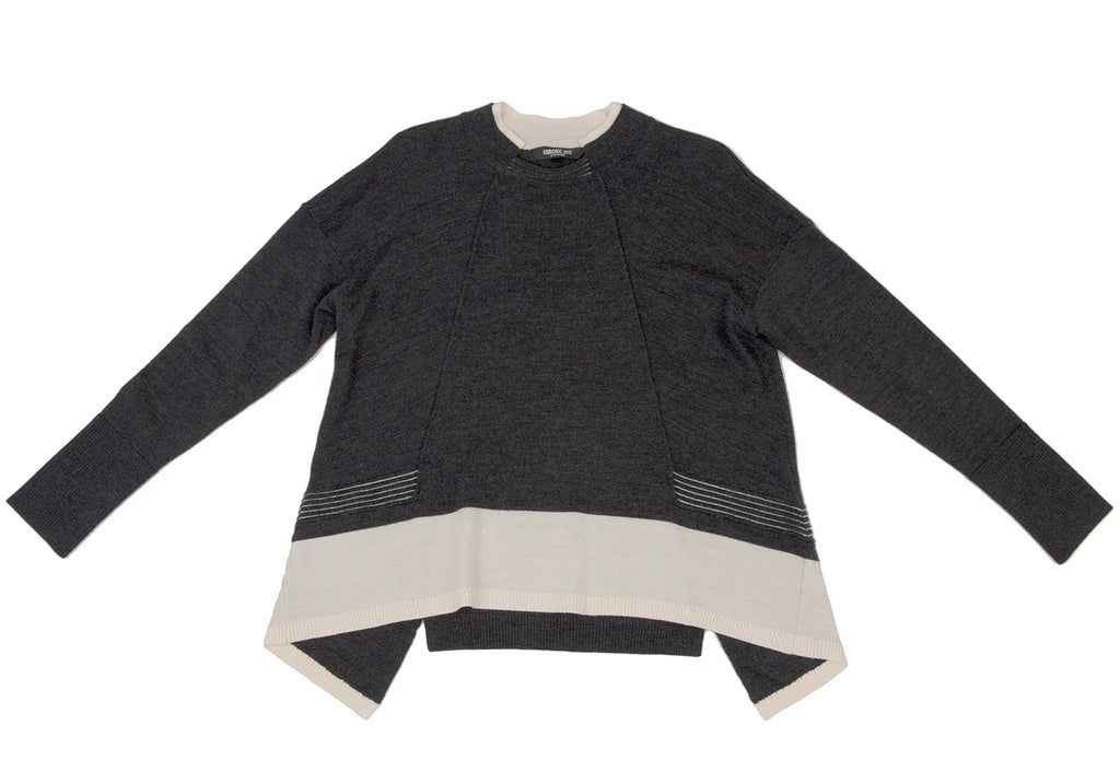 HIROKO KOSHINO HIROKO BIS JAPAN. Charcoal Color Wool Blended Switching Knit Sweater