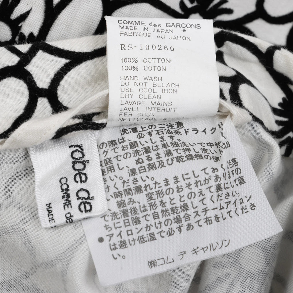 COMME des GARCON JAPAN. ROBE DE CHAMBRE. White, Black Cotton Floral Velour Skirt