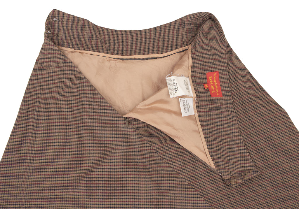 Vivienne Westwood UK. Red Label Brown Cotton Checker Frill Skirt