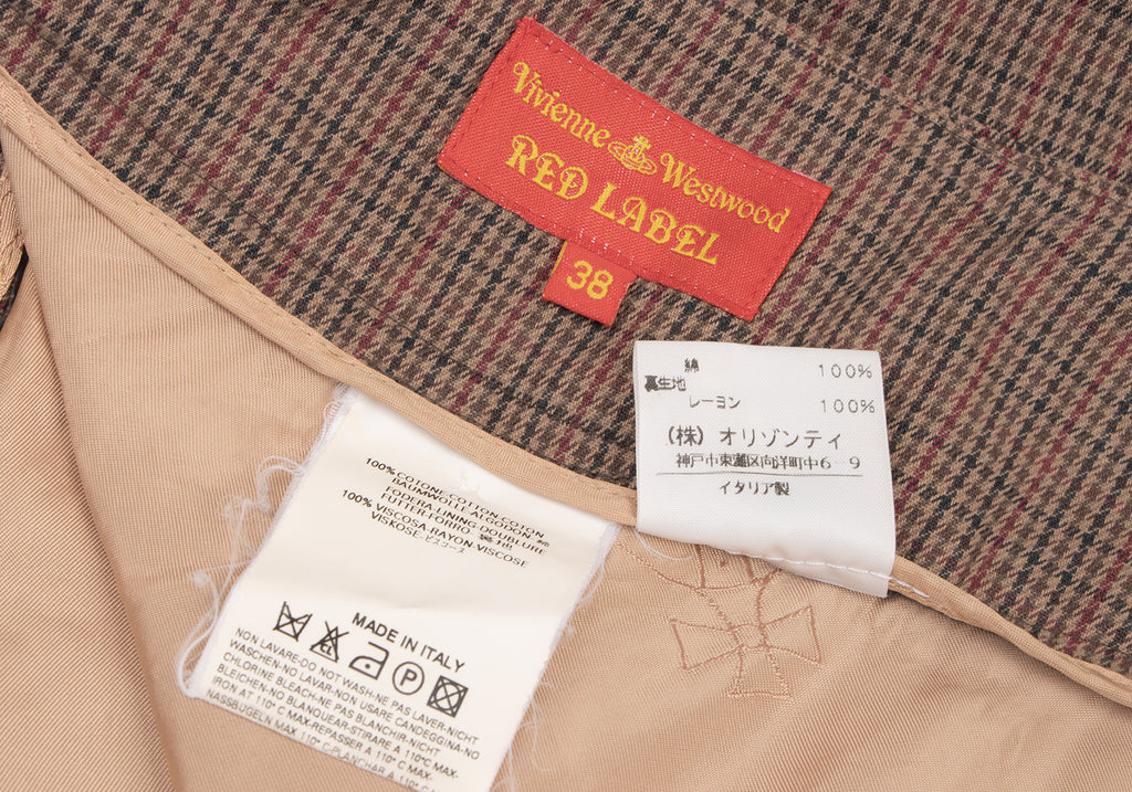 Vivienne Westwood UK. Red Label Brown Cotton Checker Frill Skirt