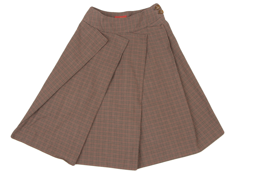 Vivienne Westwood UK. Red Label Brown Cotton Checker Frill Skirt