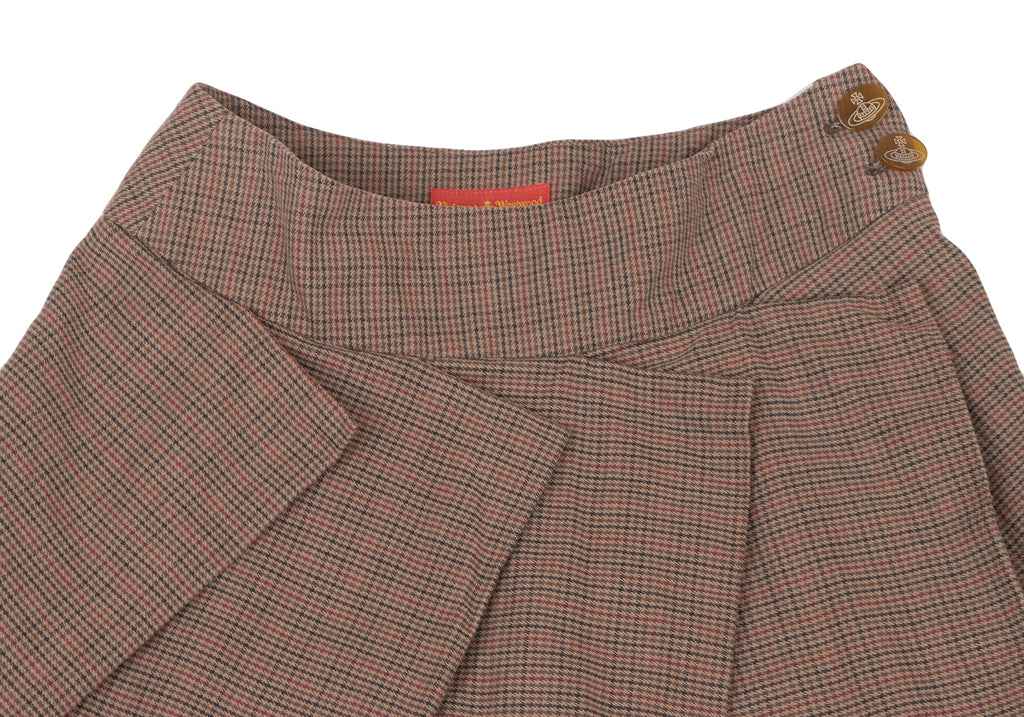 Vivienne Westwood UK. Red Label Brown Cotton Checker Frill Skirt