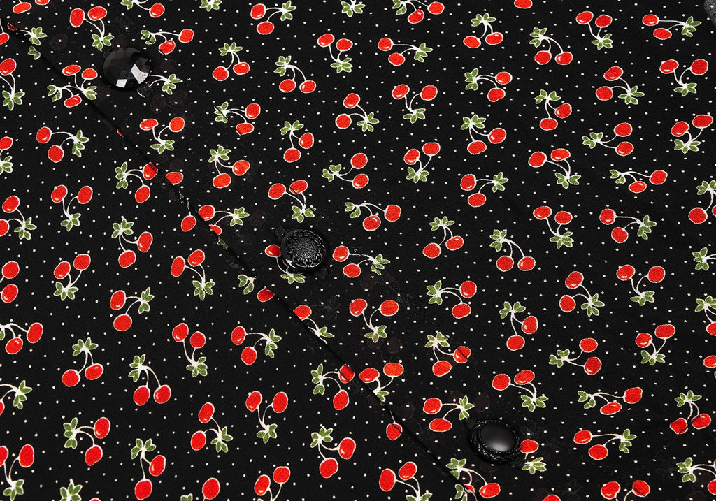 COMME des GARCONS JAPAN. TRICOT. Cherry Printed Black Wool Shirt