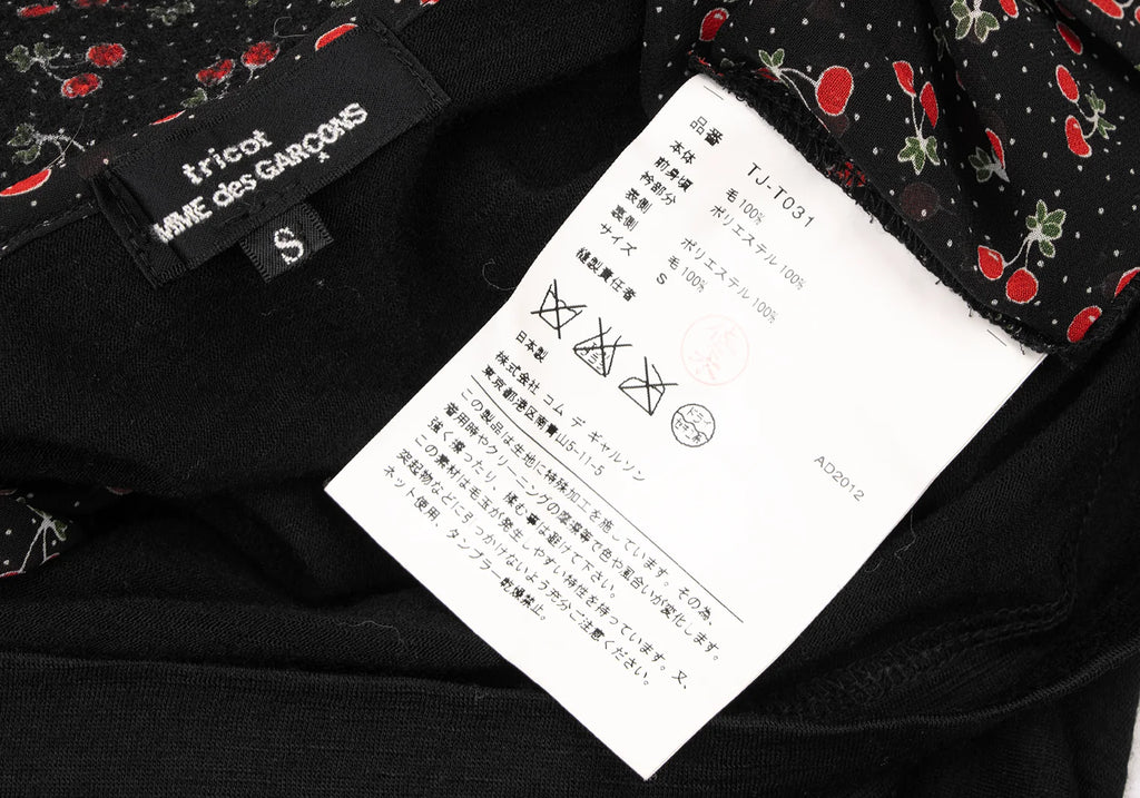 COMME des GARCONS JAPAN. TRICOT. Cherry Printed Black Wool Shirt