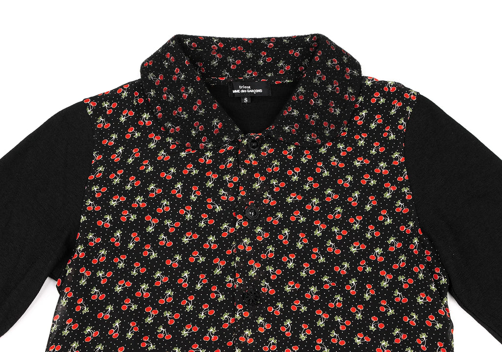 COMME des GARCONS JAPAN. TRICOT. Cherry Printed Black Wool Shirt