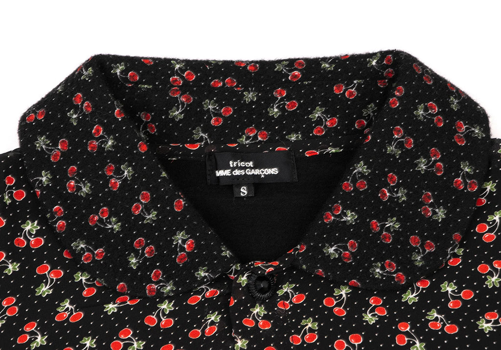 COMME des GARCONS JAPAN. TRICOT. Cherry Printed Black Wool Shirt