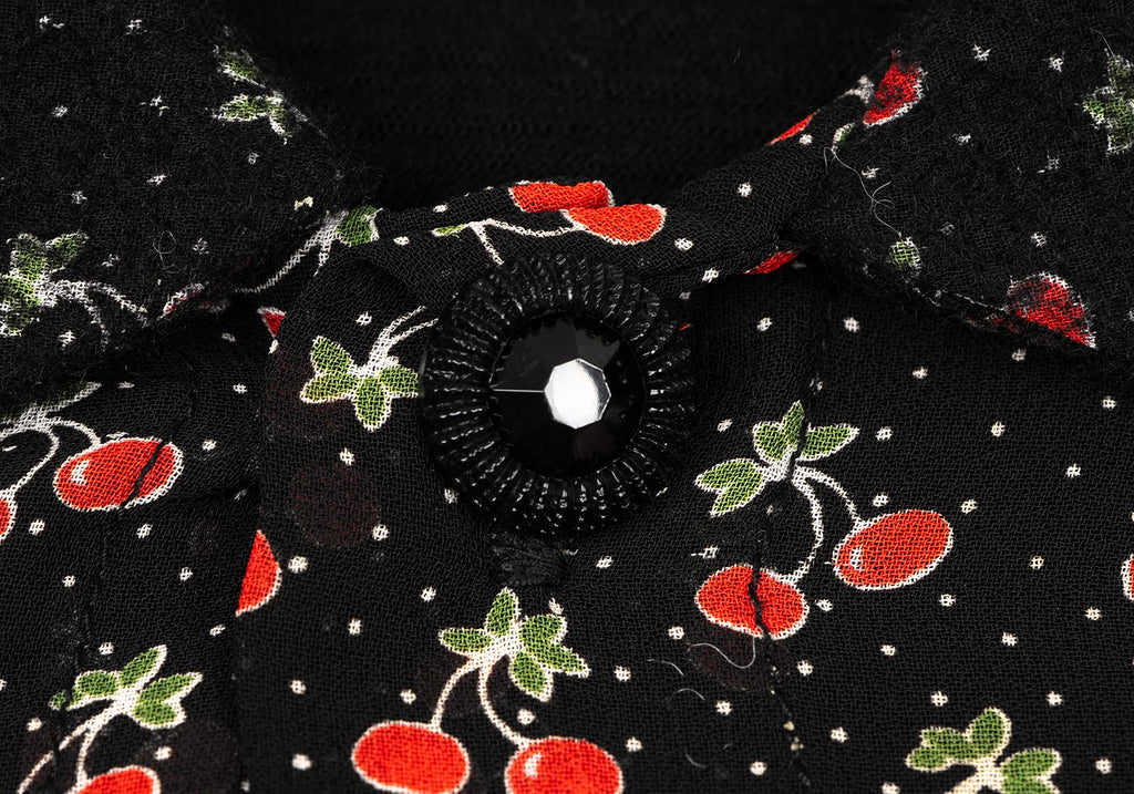 COMME des GARCONS JAPAN. TRICOT. Cherry Printed Black Wool Shirt