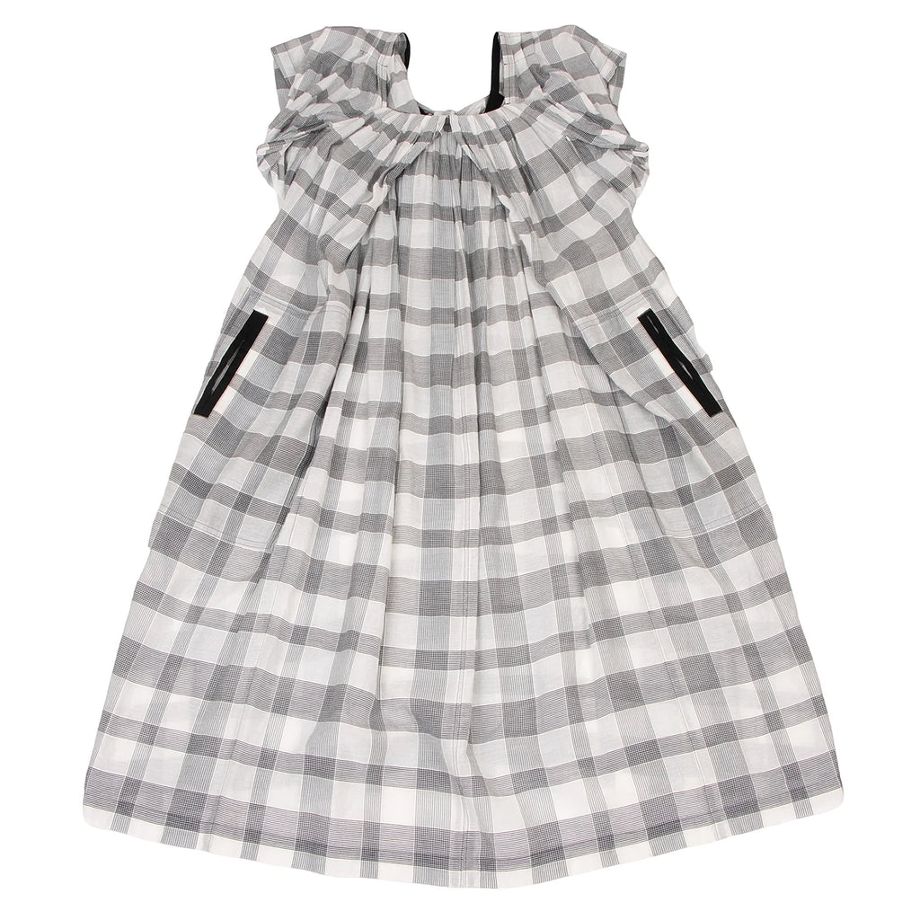 COMME des GARCONS JAPAN. TRICOT. Back Ribbon Frill White,Black Checker Dress