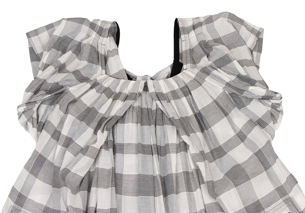 COMME des GARCONS JAPAN. TRICOT. Back Ribbon Frill White,Black Checker Dress