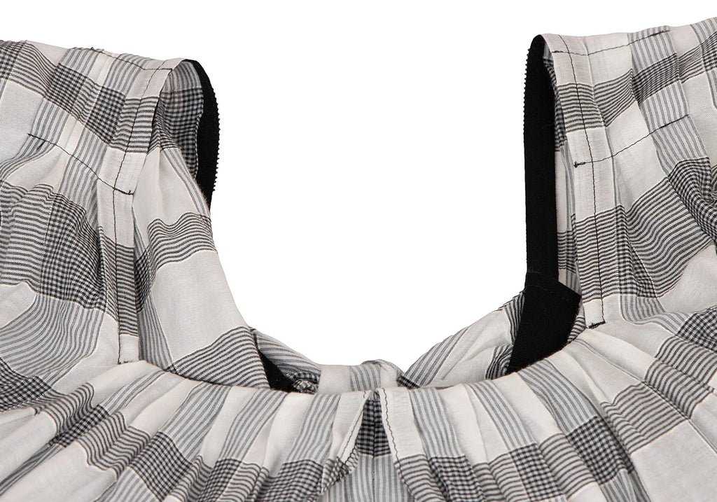 COMME des GARCONS JAPAN. TRICOT. Back Ribbon Frill White,Black Checker Dress