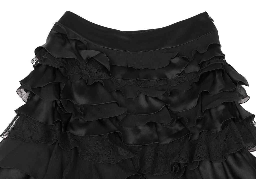 ISSEY MIYAKE JAPAN. EPOCA Black Silk Frill Tiered Skirt