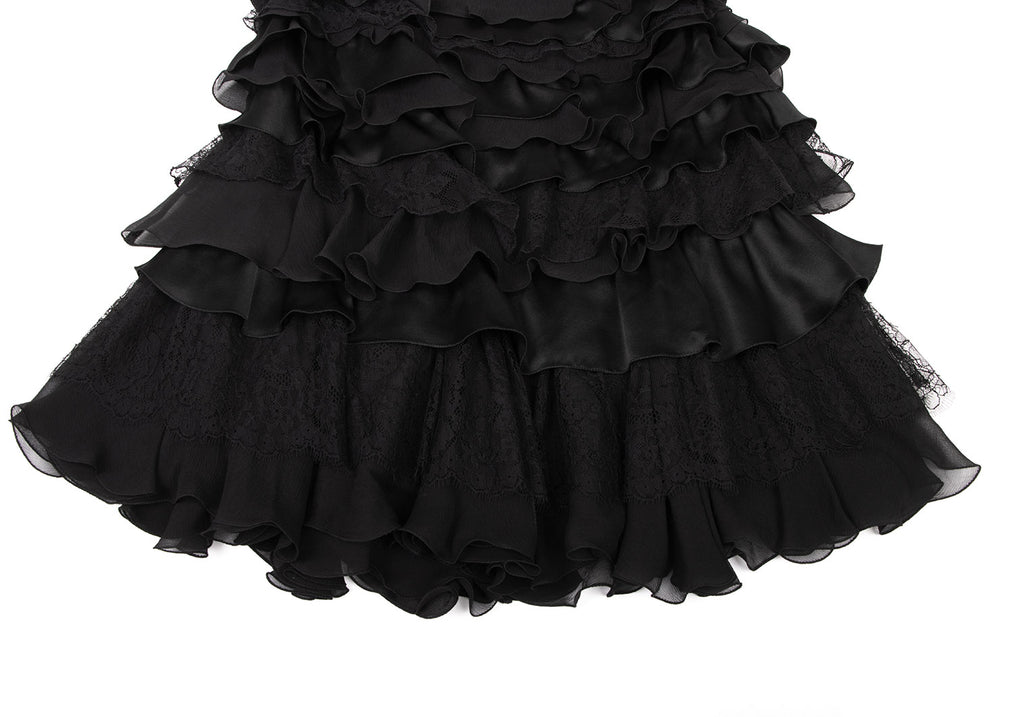 ISSEY MIYAKE JAPAN. EPOCA Black Silk Frill Tiered Skirt