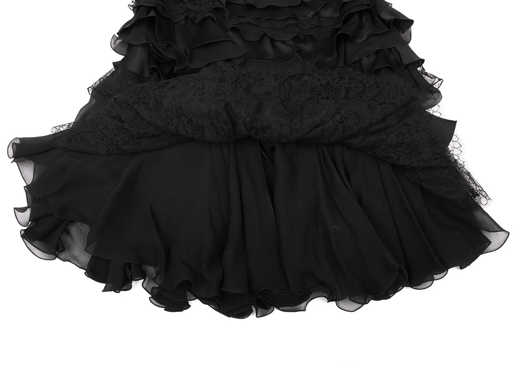 ISSEY MIYAKE JAPAN. EPOCA Black Silk Frill Tiered Skirt