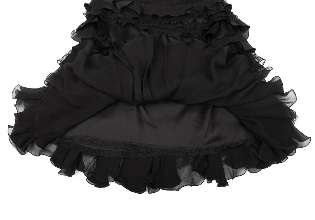 ISSEY MIYAKE JAPAN. EPOCA Black Silk Frill Tiered Skirt
