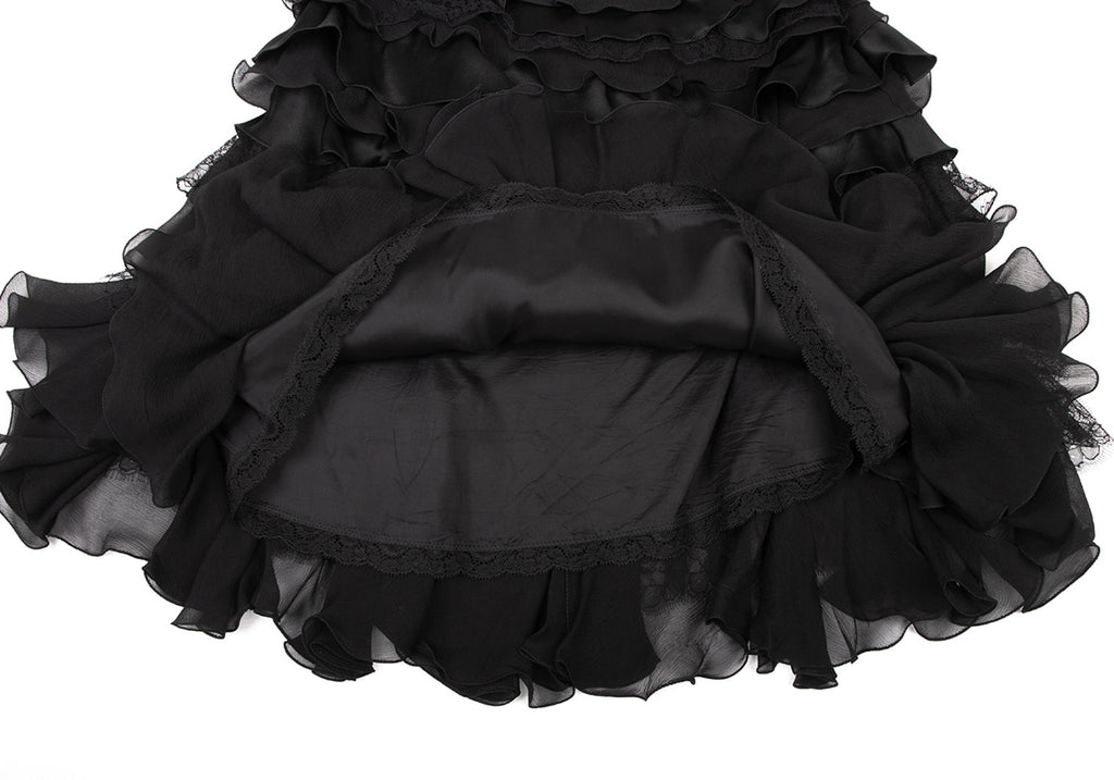 ISSEY MIYAKE JAPAN. EPOCA Black Silk Frill Tiered Skirt