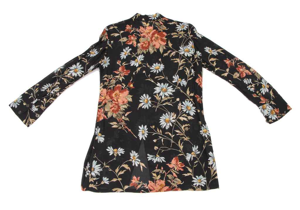 A/T ATSURO TAYAMA JAPAN. Black, Multi-Color Floral Printed Semi-Sheer Long Sleeve Tunic/Shirt Dress