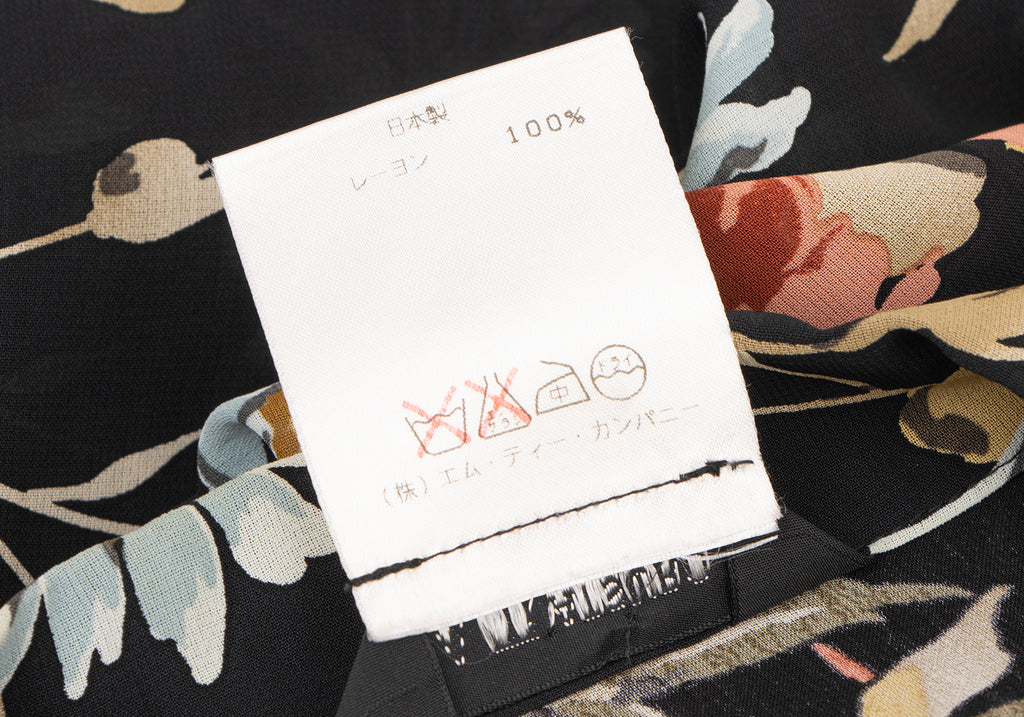 A/T ATSURO TAYAMA JAPAN. Black, Multi-Color Floral Printed Semi-Sheer Long Sleeve Tunic/Shirt Dress