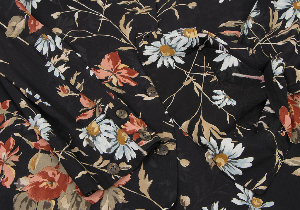 A/T ATSURO TAYAMA JAPAN. Black, Multi-Color Floral Printed Semi-Sheer Long Sleeve Tunic/Shirt Dress