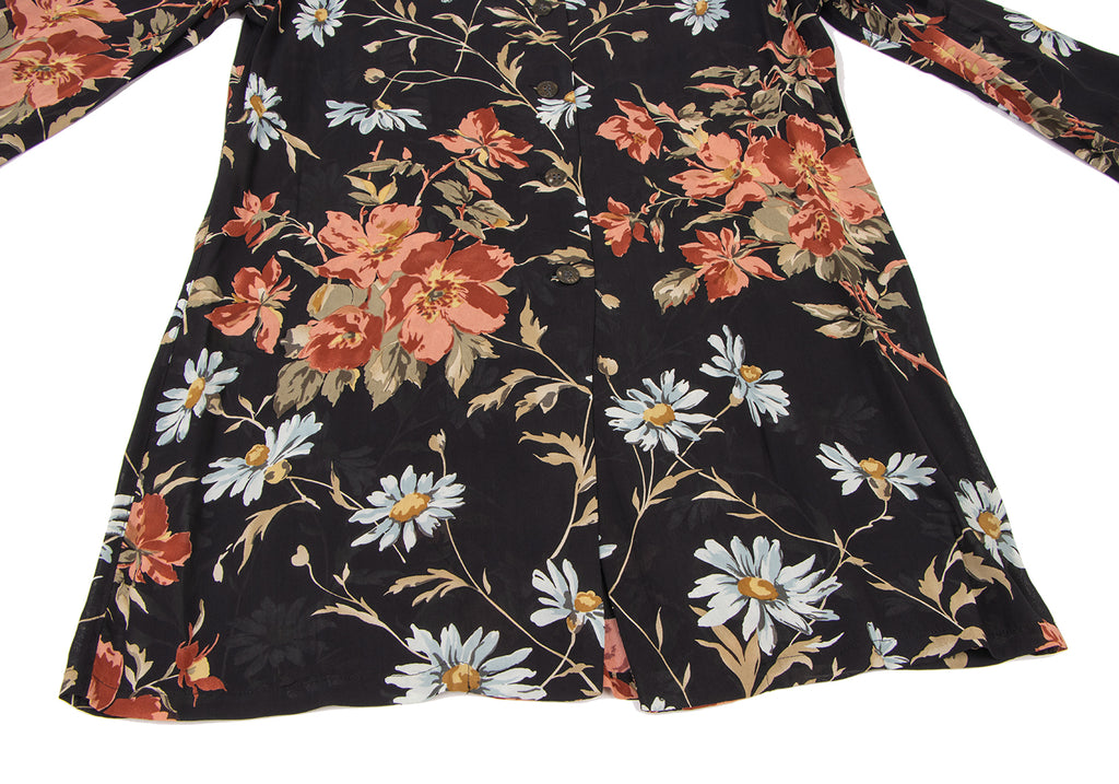 A/T ATSURO TAYAMA JAPAN. Black, Multi-Color Floral Printed Semi-Sheer Long Sleeve Tunic/Shirt Dress