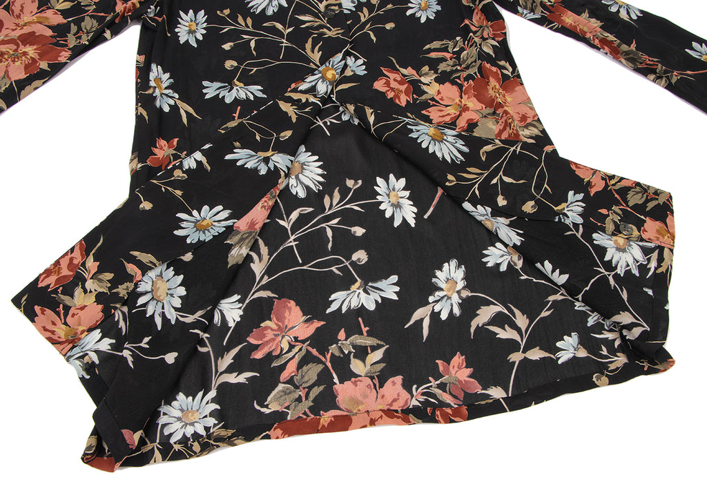 A/T ATSURO TAYAMA JAPAN. Black, Multi-Color Floral Printed Semi-Sheer Long Sleeve Tunic/Shirt Dress