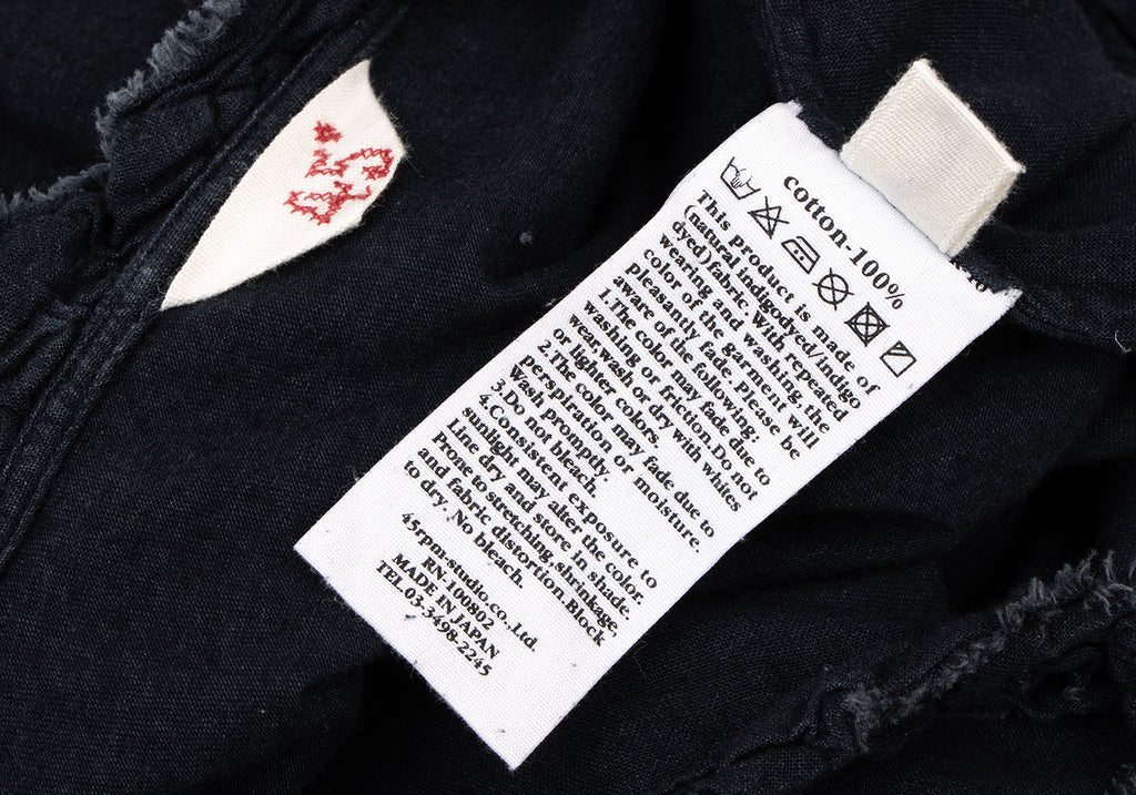45RPM JAPAN. Indigo Dyed Ribbon Neck Shirt/Blouse