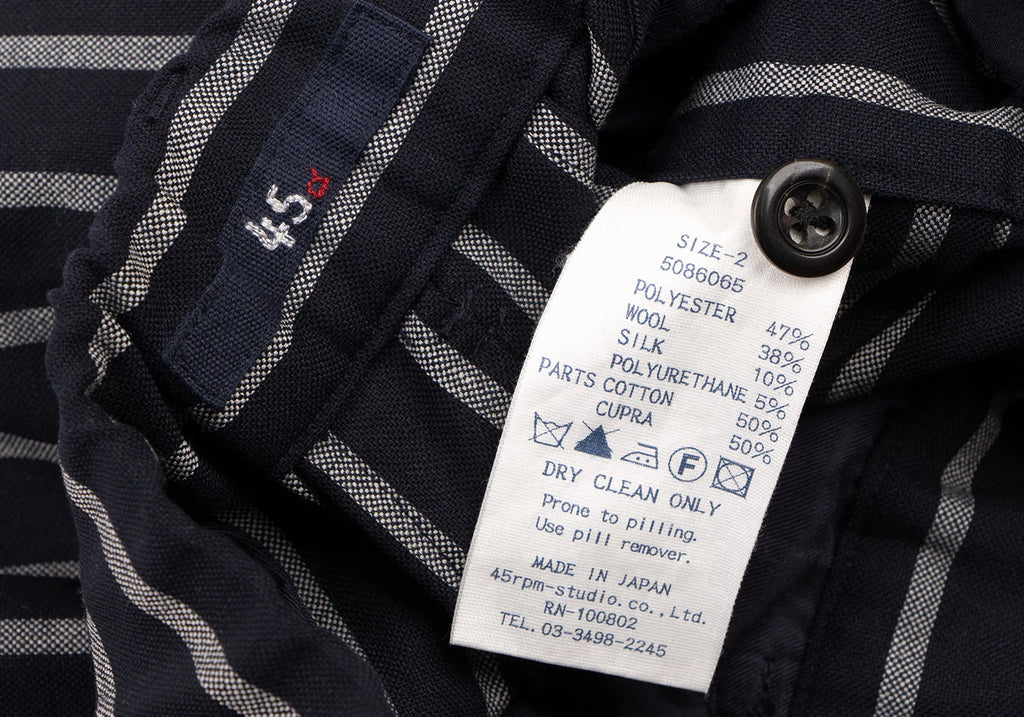 45rpm 45R JAPAN. Navy Striped Tuck Pants